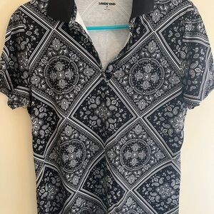 Lands' End Women’s Black and White Paisley Golf Shirt